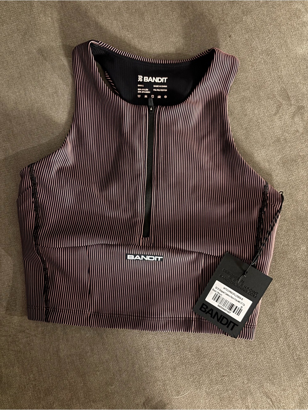 Bandit Pink Striped Zip-Front Crop Top